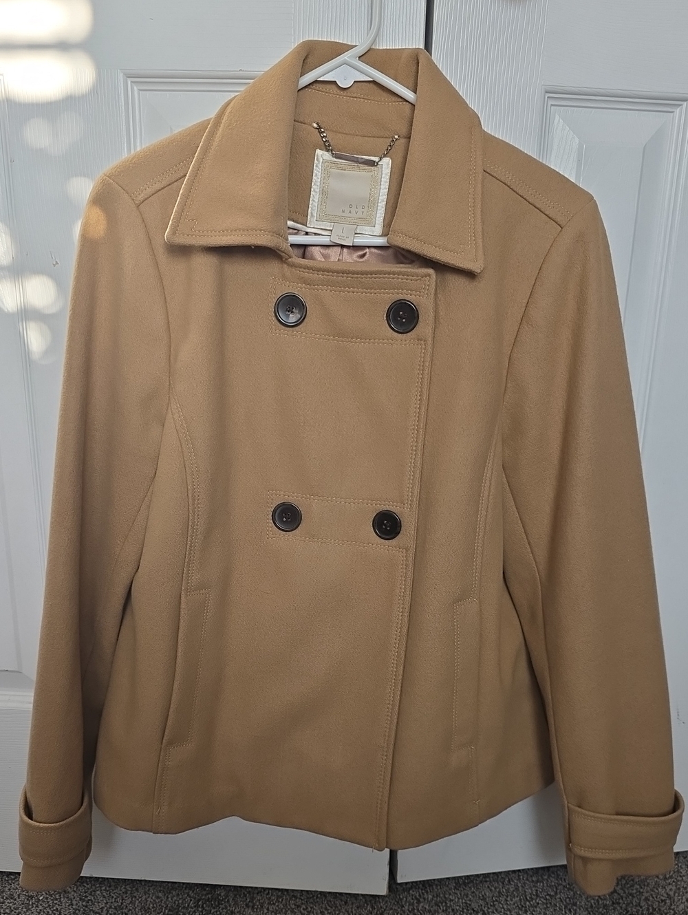 Old Navy Double-Breasted Peacoat in Camel Tan Size Large Wool/Nylon Jacket,
